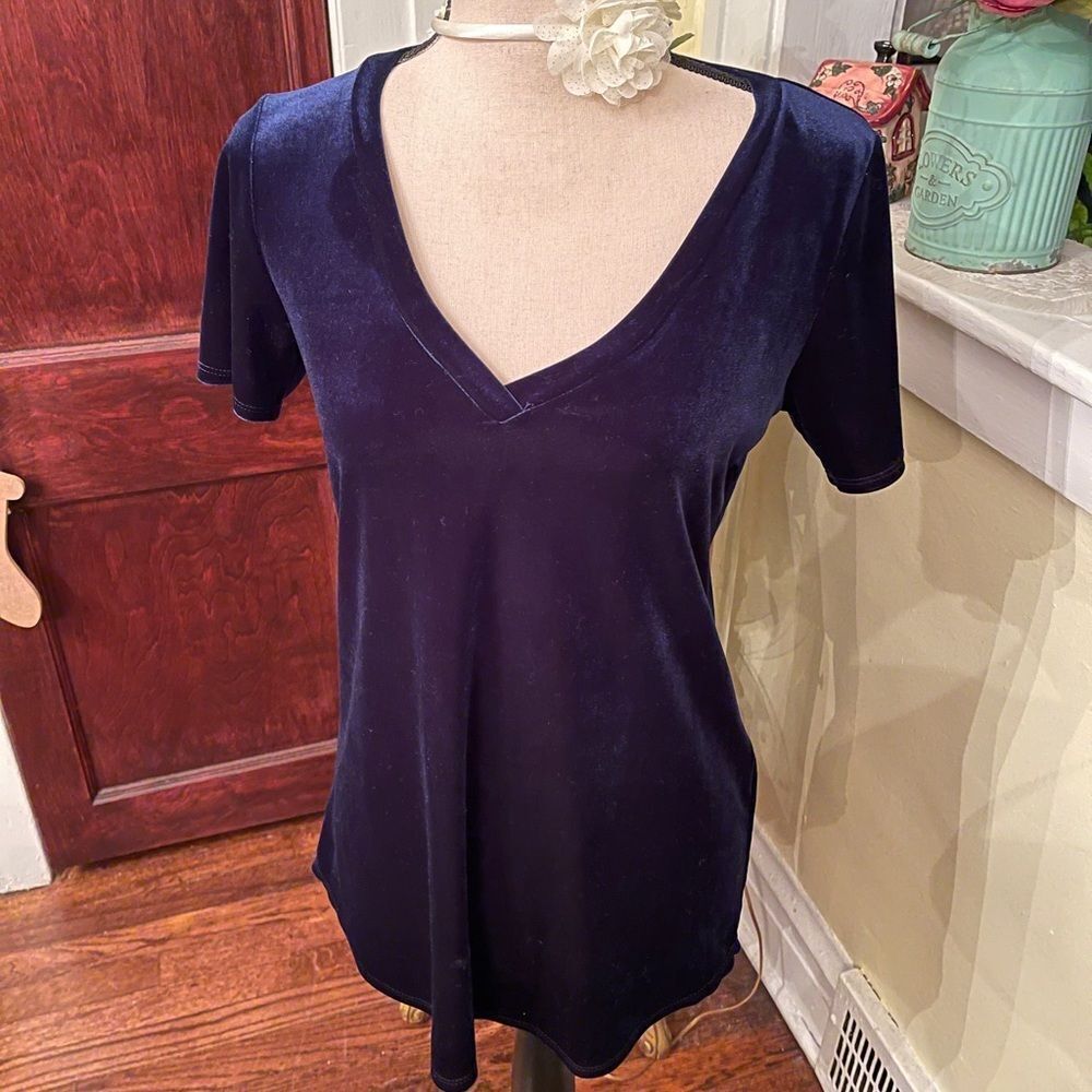 Adrienne Midnight Blue S Stretch Velvet Tunic EUC